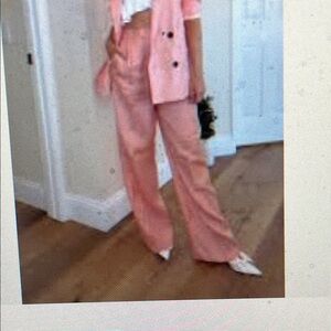 Zara 100% linen wide leg high rose Women's Pink trousers - nwt